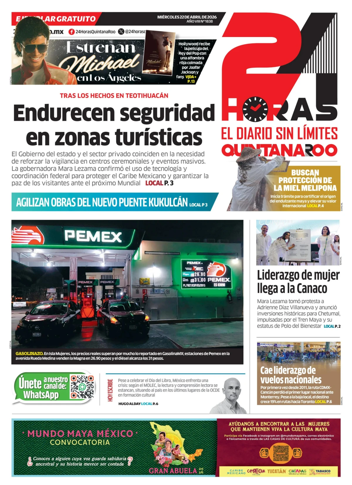 Portada de 24 Horas Quintana Roo