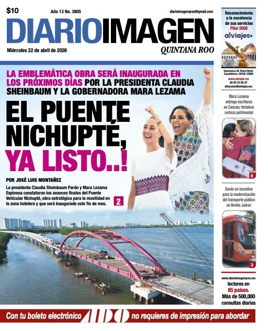 Portada de Diario Imagen Quintana Roo del miércoles, 22 de abril de 2026