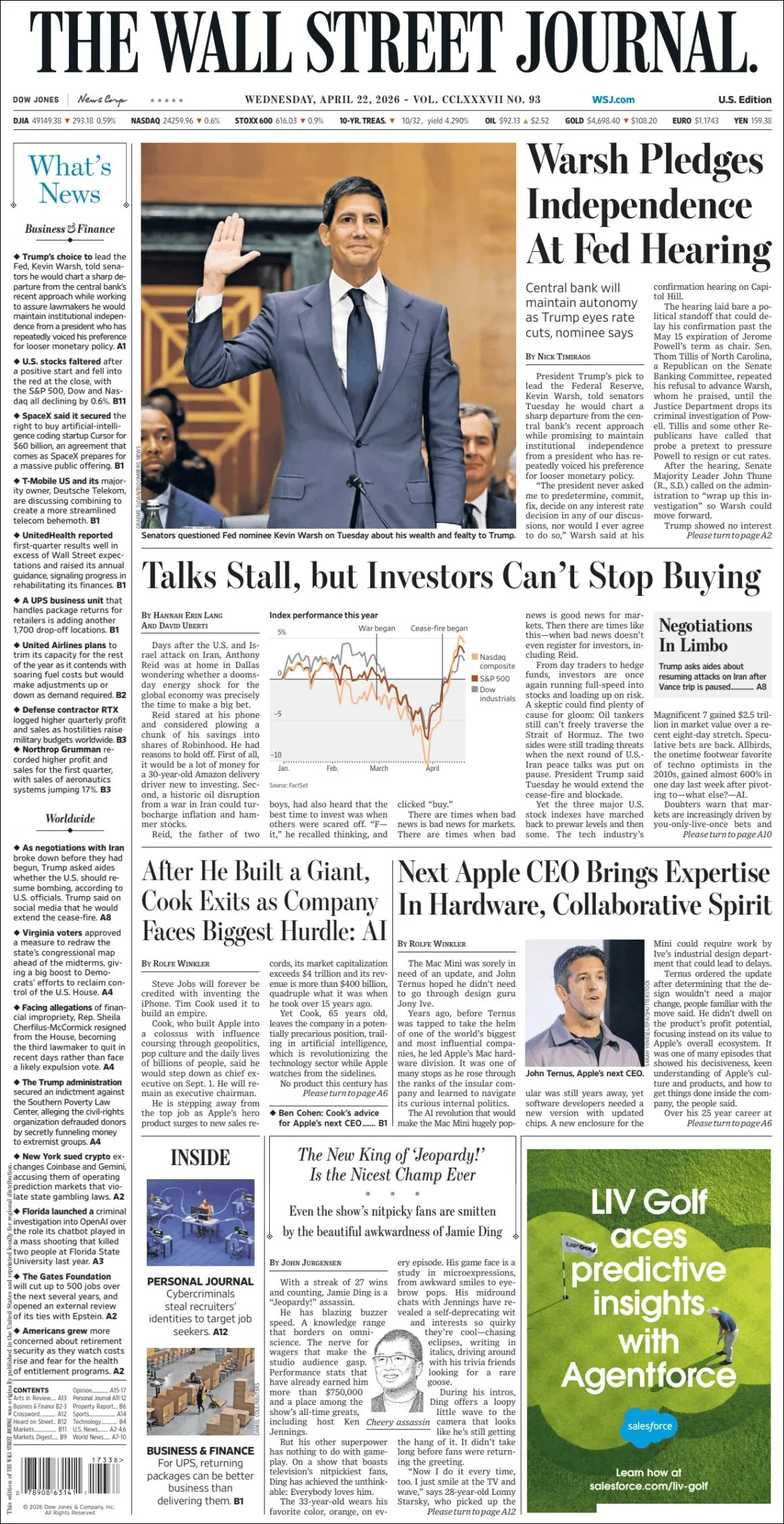 Portada de The Wall Street Journal