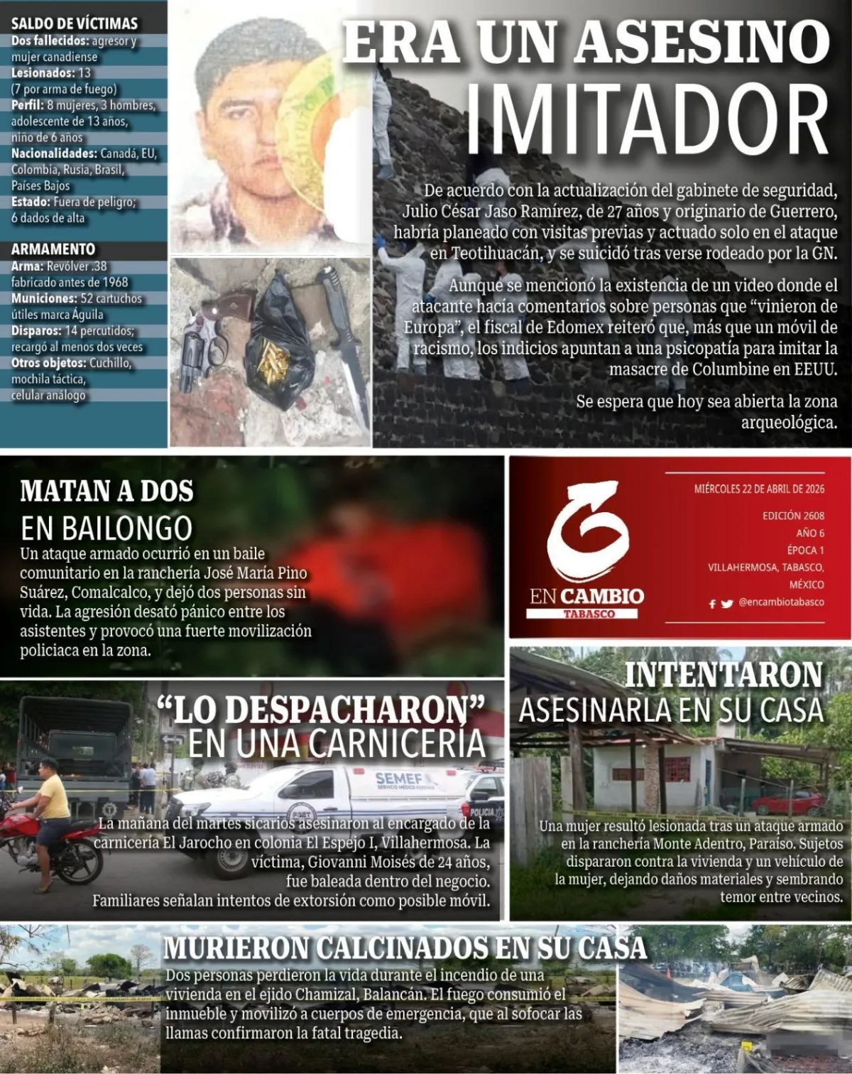 Portada de En Cambio - Tabasco (contraportada) del miércoles, 22 de abril de 2026