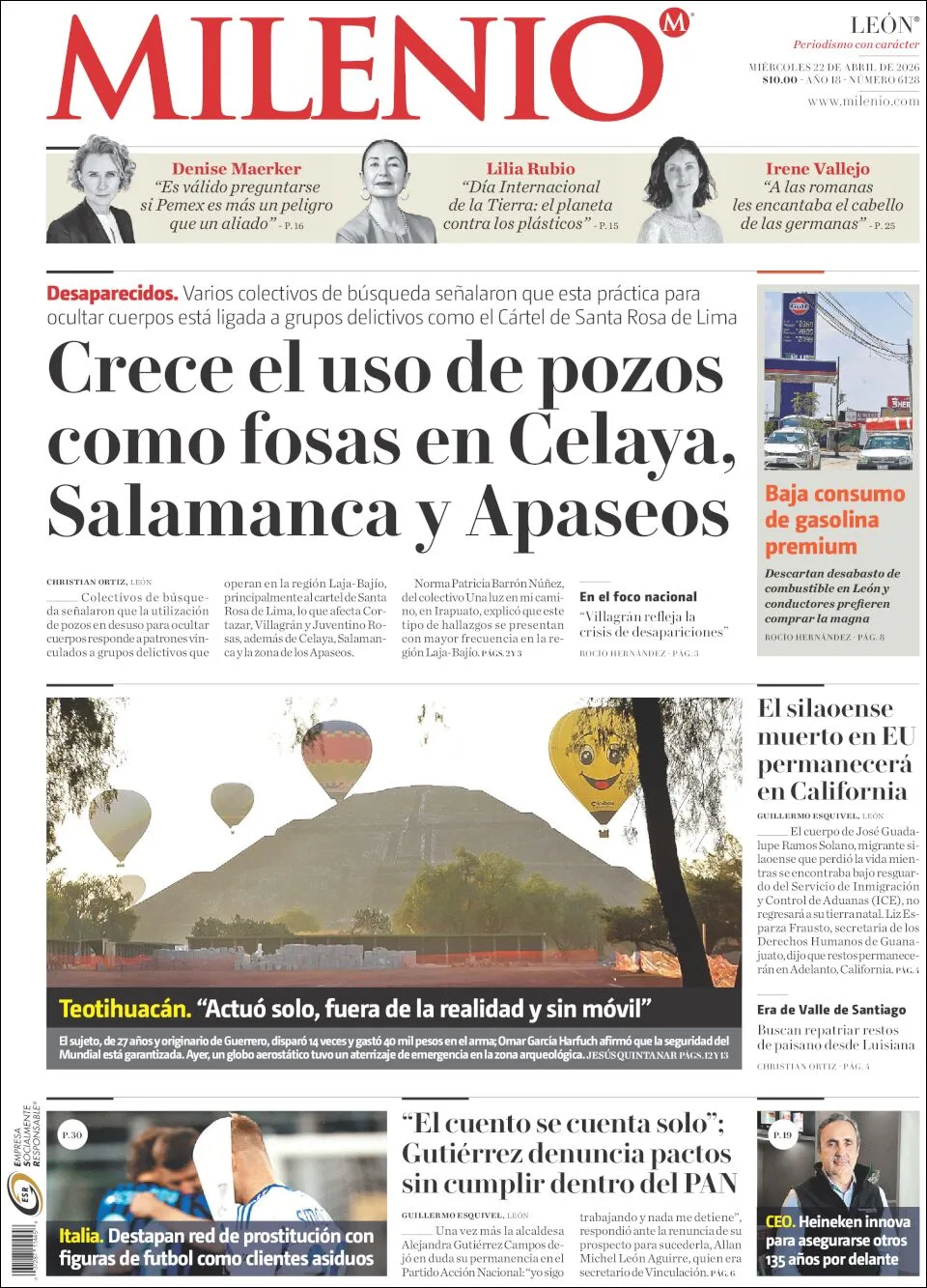 Portada de Milenio Leon del miércoles, 22 de abril de 2026