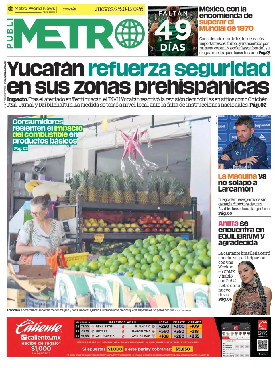 Portada de Publimetro Merida del jueves, 23 de abril de 2026