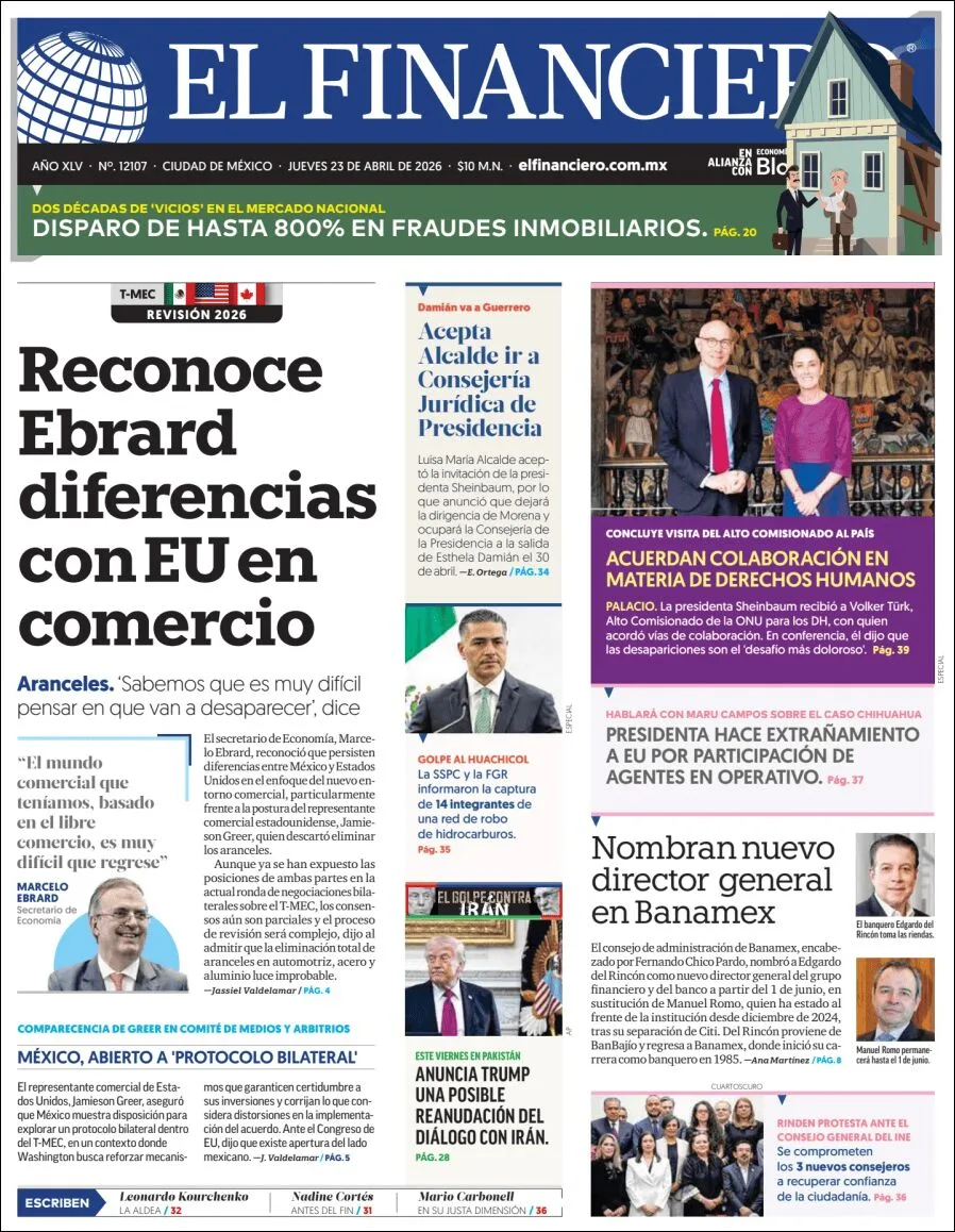 Portada de El Financiero del jueves, 23 de abril de 2026