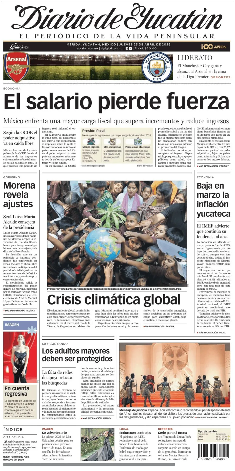 Portada de Diario de Yucatán del jueves, 23 de abril de 2026