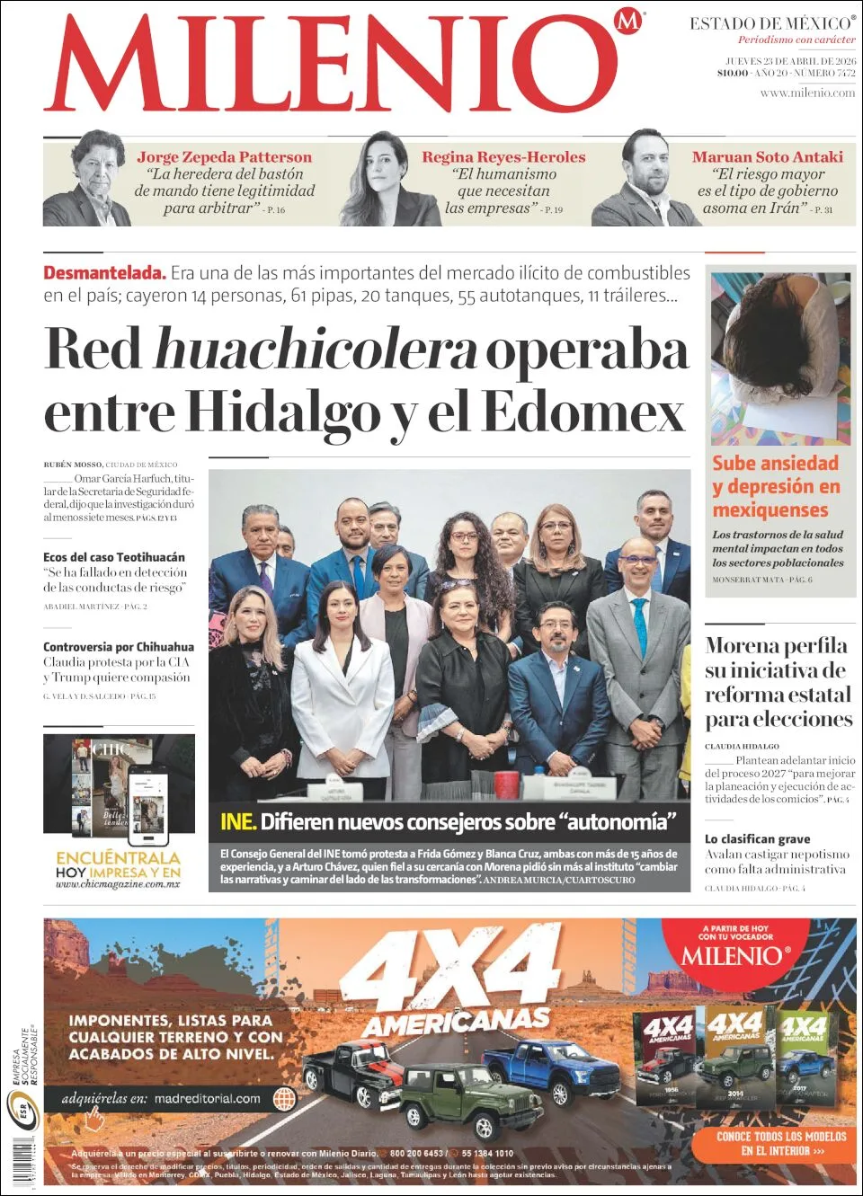 Portada de Milenio Edo de Mexico del jueves, 23 de abril de 2026