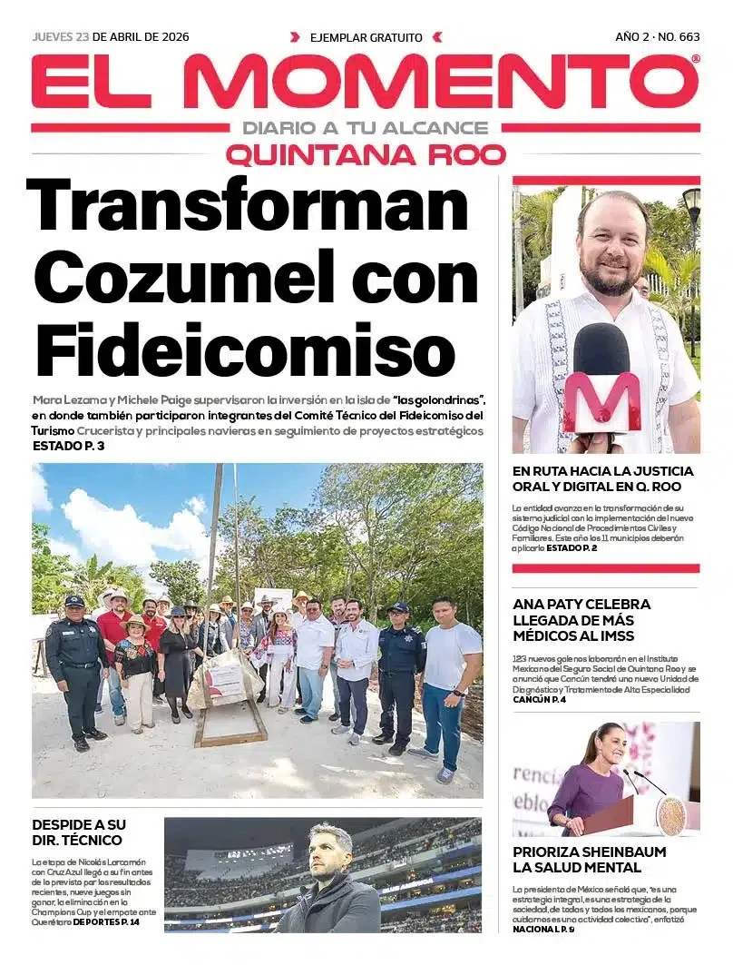 Portada de El Momento Quintana Roo del jueves, 23 de abril de 2026