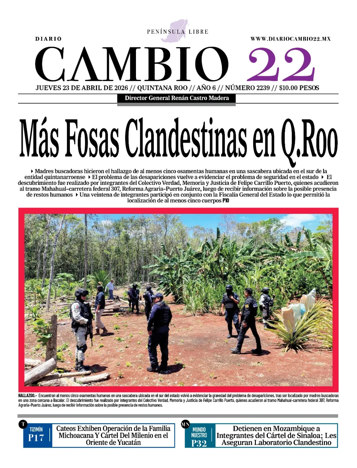 Portada de Diario Cambio 22 (contraportada) del jueves, 23 de abril de 2026