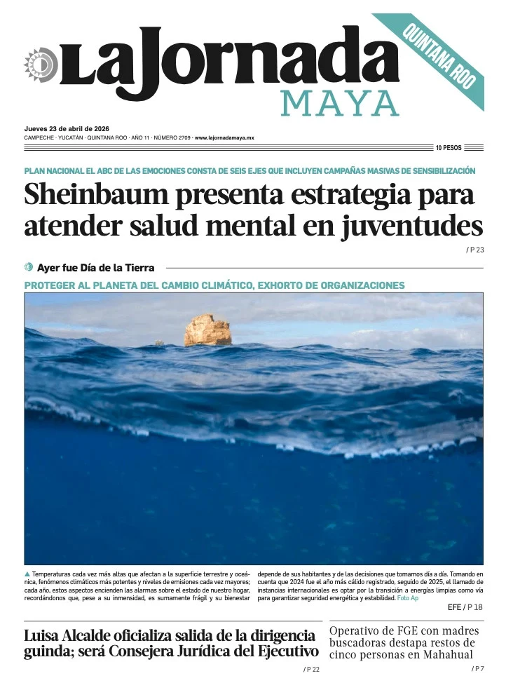 Portada de La Jornada Maya Quintana Roo del jueves, 23 de abril de 2026