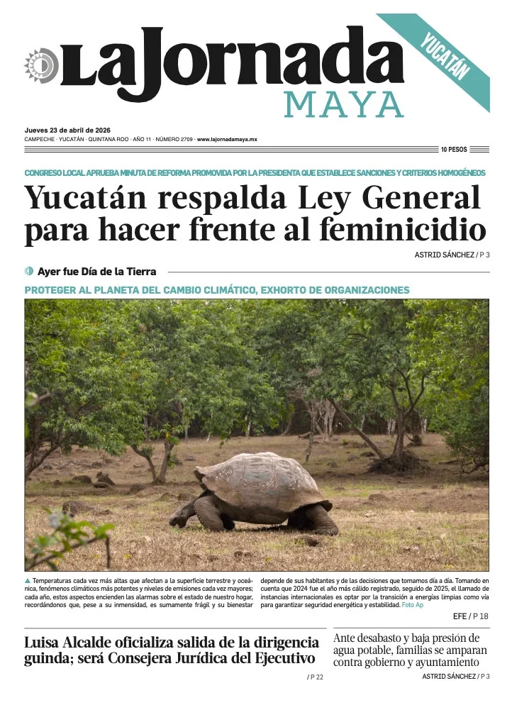 Portada de La Jornada Maya Yucatán del jueves, 23 de abril de 2026
