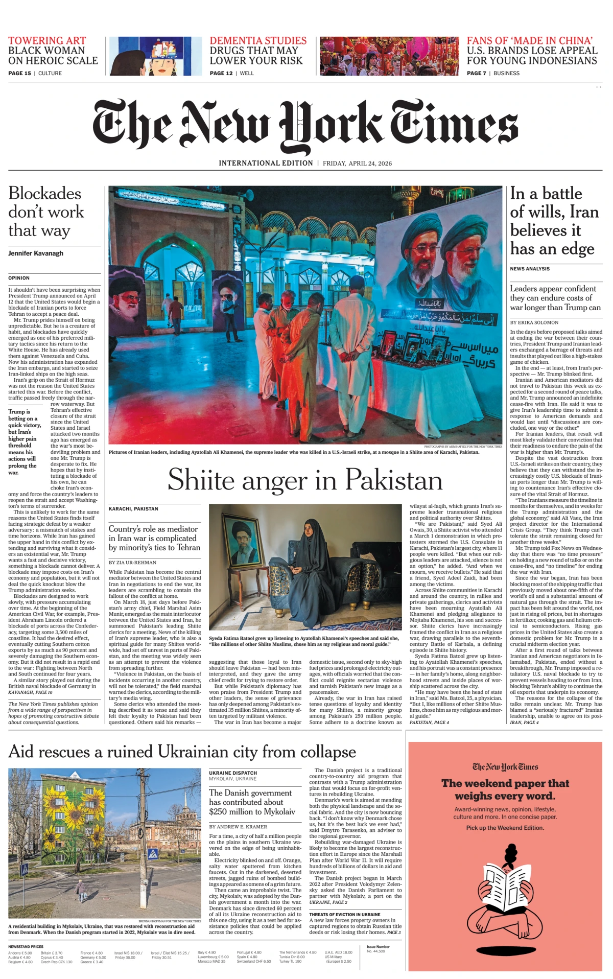 Portada de The New York Times (international) del viernes, 24 de abril de 2026
