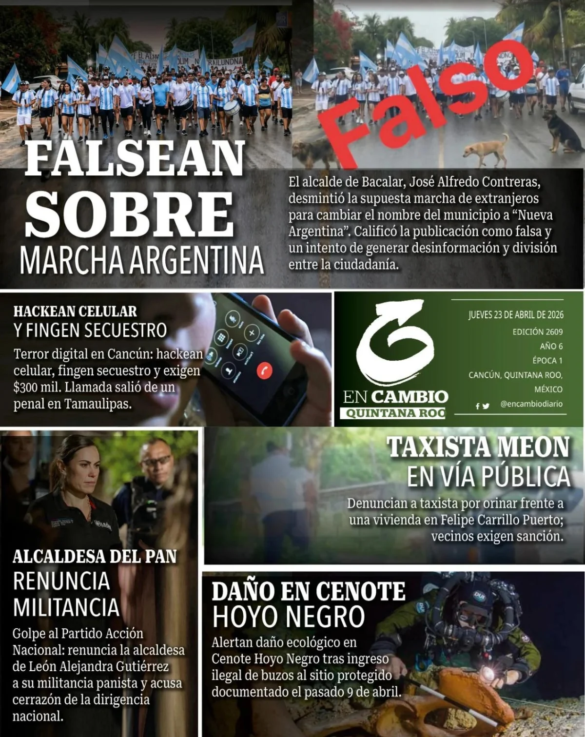 Portada de En Cambio - Quintana Roo (contraportada) del jueves, 23 de abril de 2026