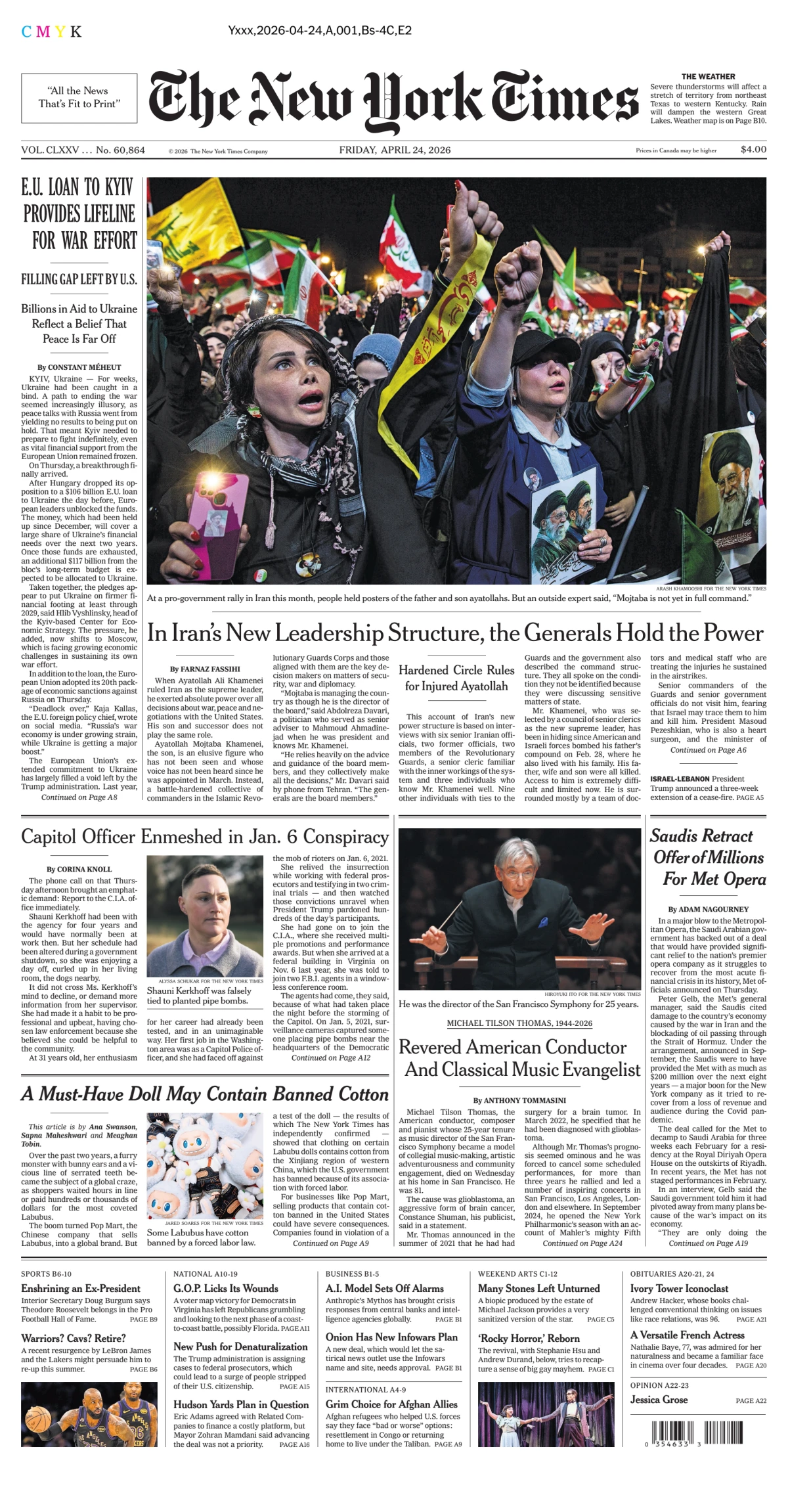Portada de The New York Times (national) del viernes, 24 de abril de 2026