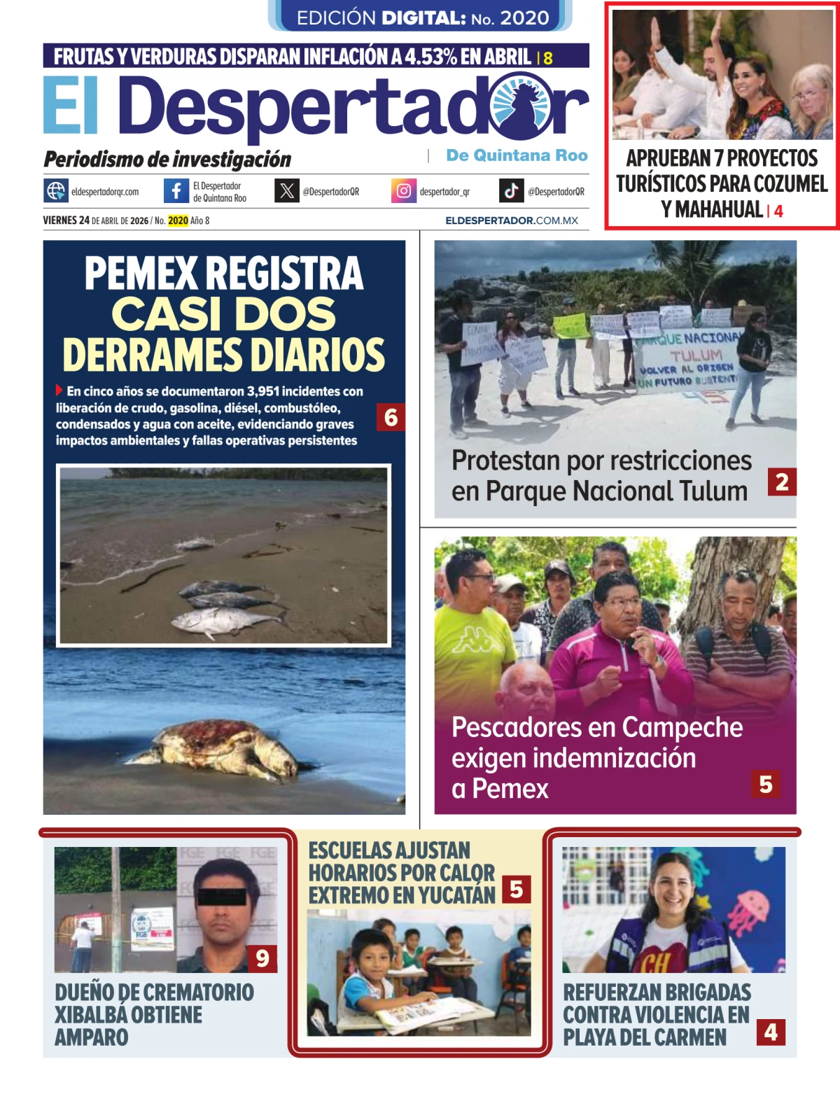 Portada de El Despertador de Quintana Roo del viernes, 24 de abril de 2026