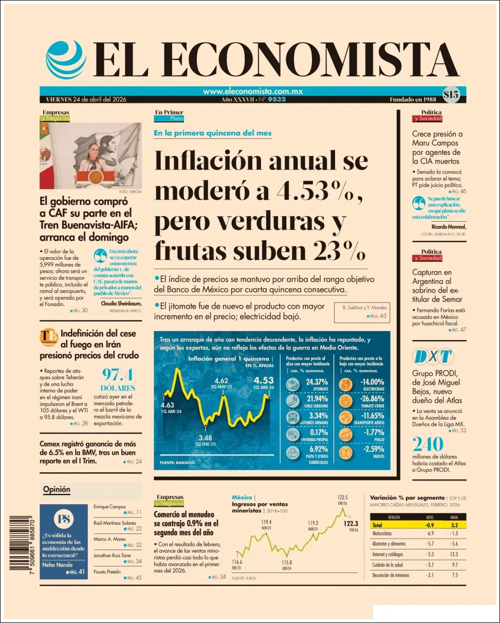 Portada de El Economista del viernes, 24 de abril de 2026
