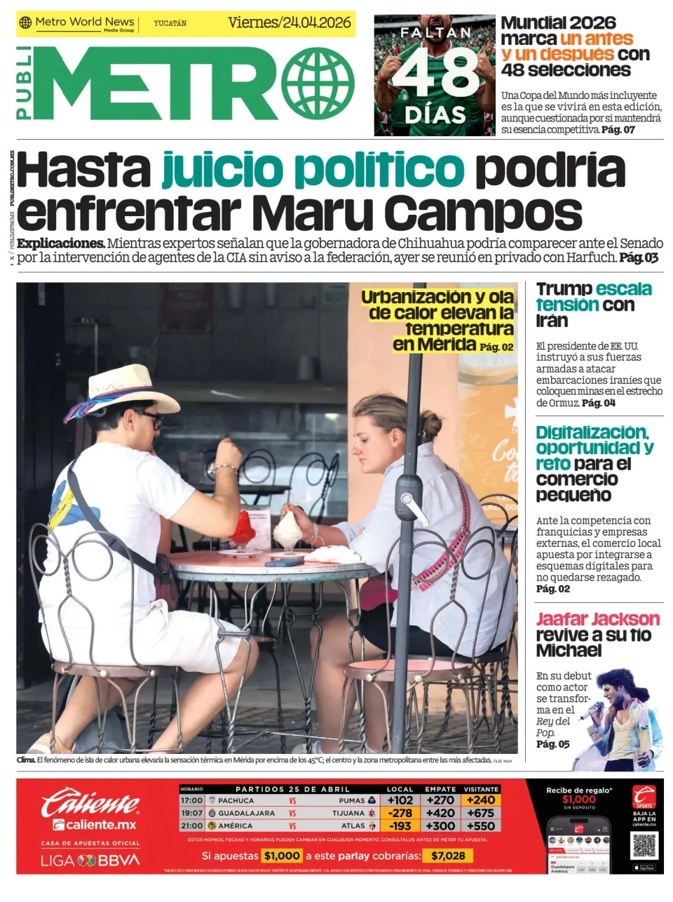 Portada de Publimetro Merida del viernes, 24 de abril de 2026