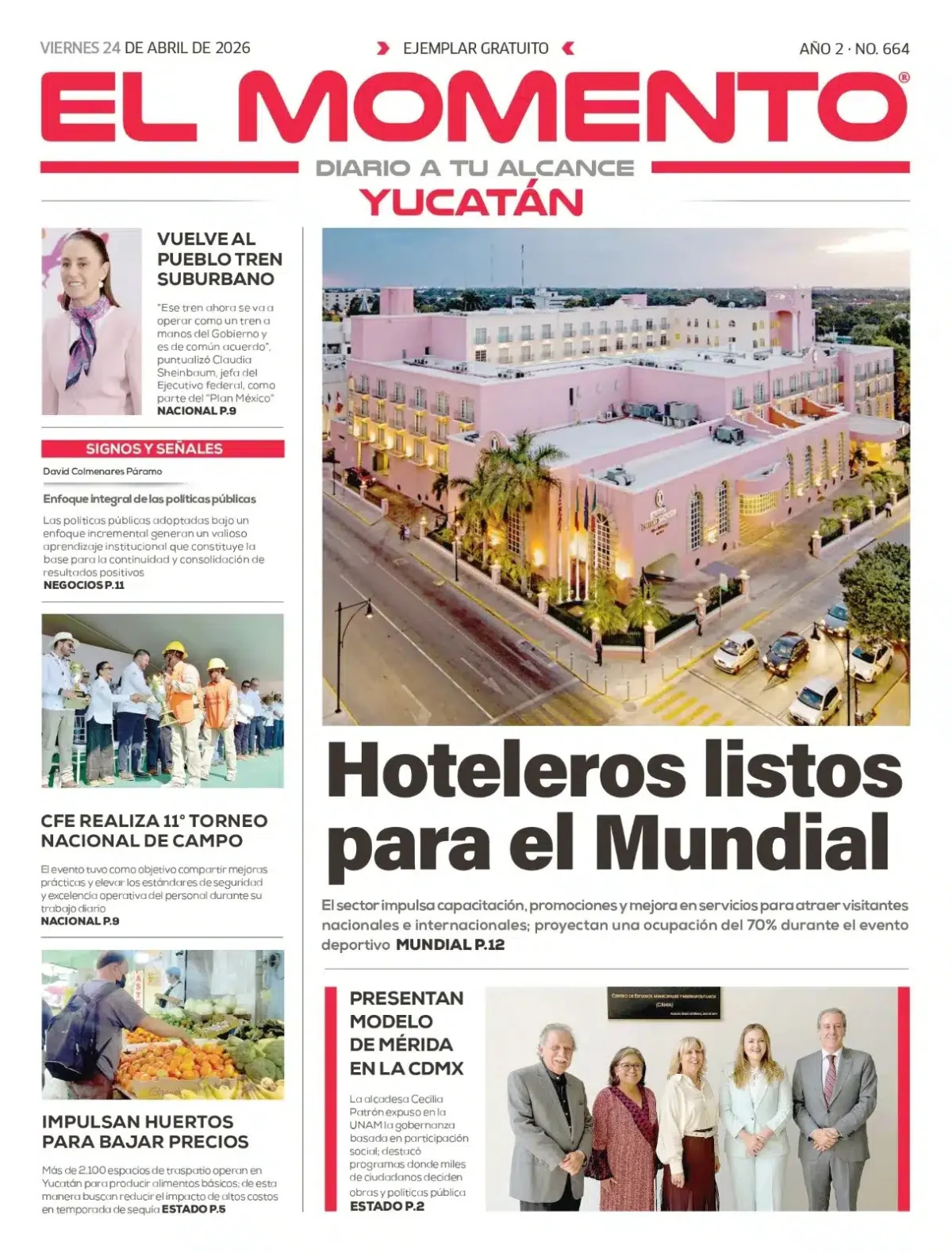 Portada de El Momento Yucatan del viernes, 24 de abril de 2026