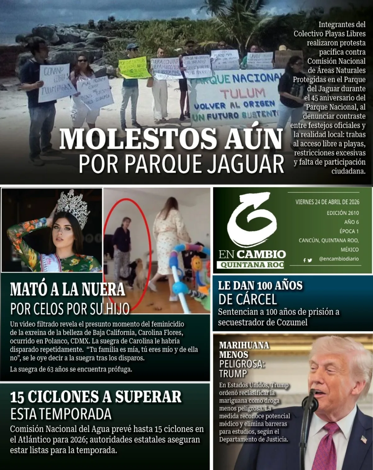 Portada de En Cambio - Quintana Roo (contraportada) del viernes, 24 de abril de 2026