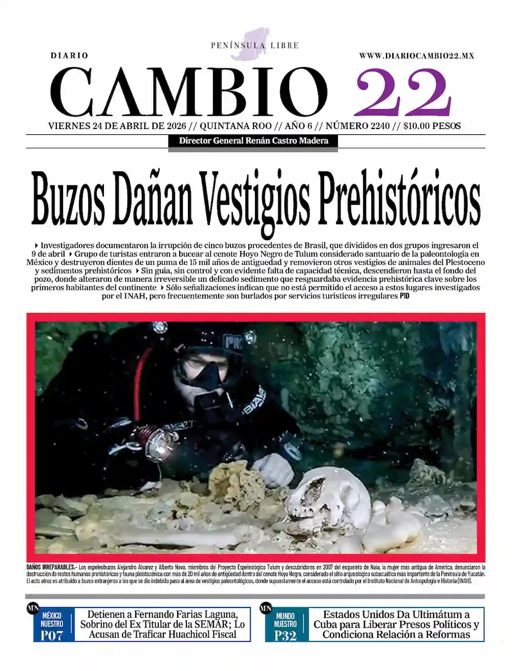 Portada de Diario Cambio 22 (contraportada) del viernes, 24 de abril de 2026