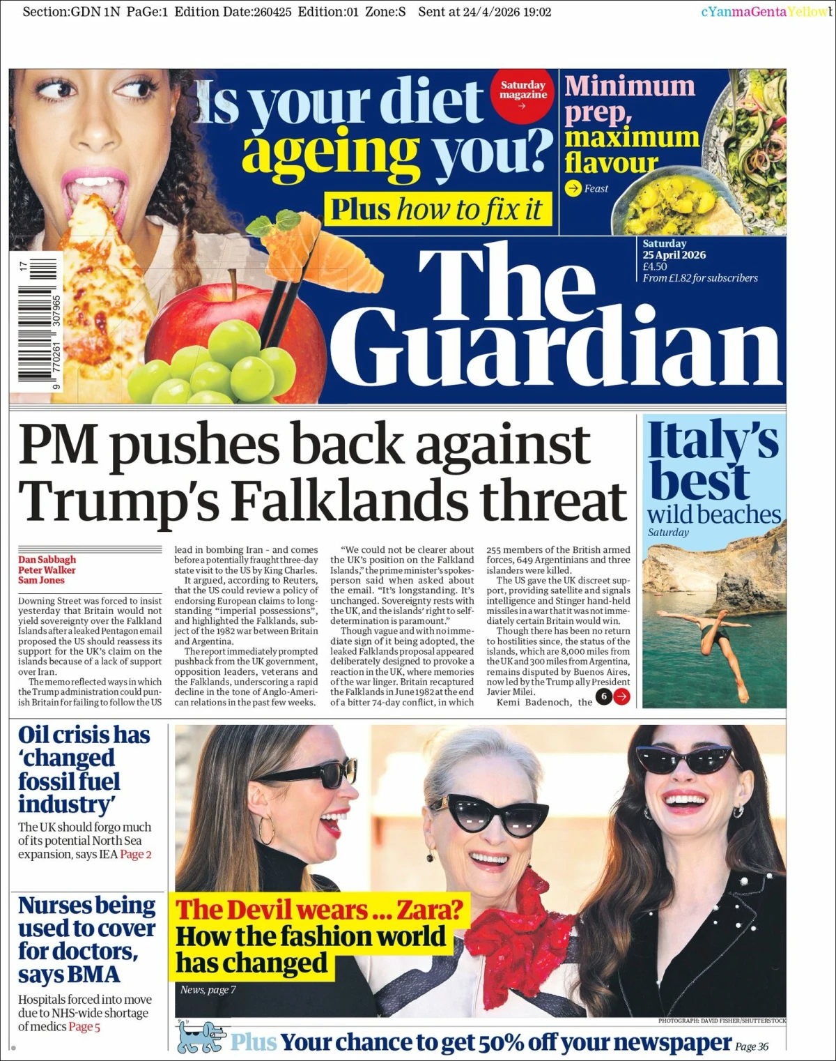 Portada de The Guardian (reino Unido)