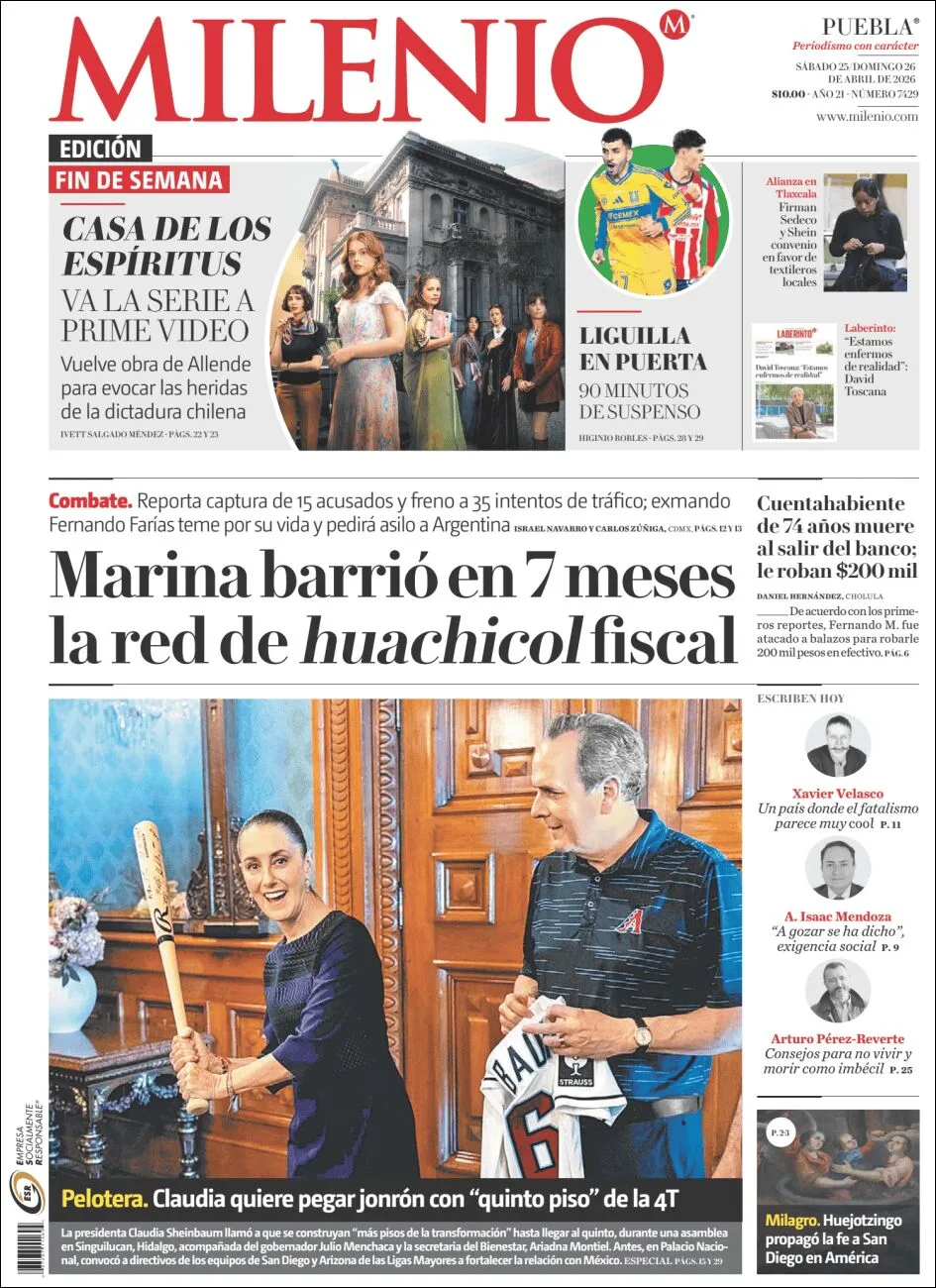 Portada de Milenio Puebla del sábado, 25 de abril de 2026