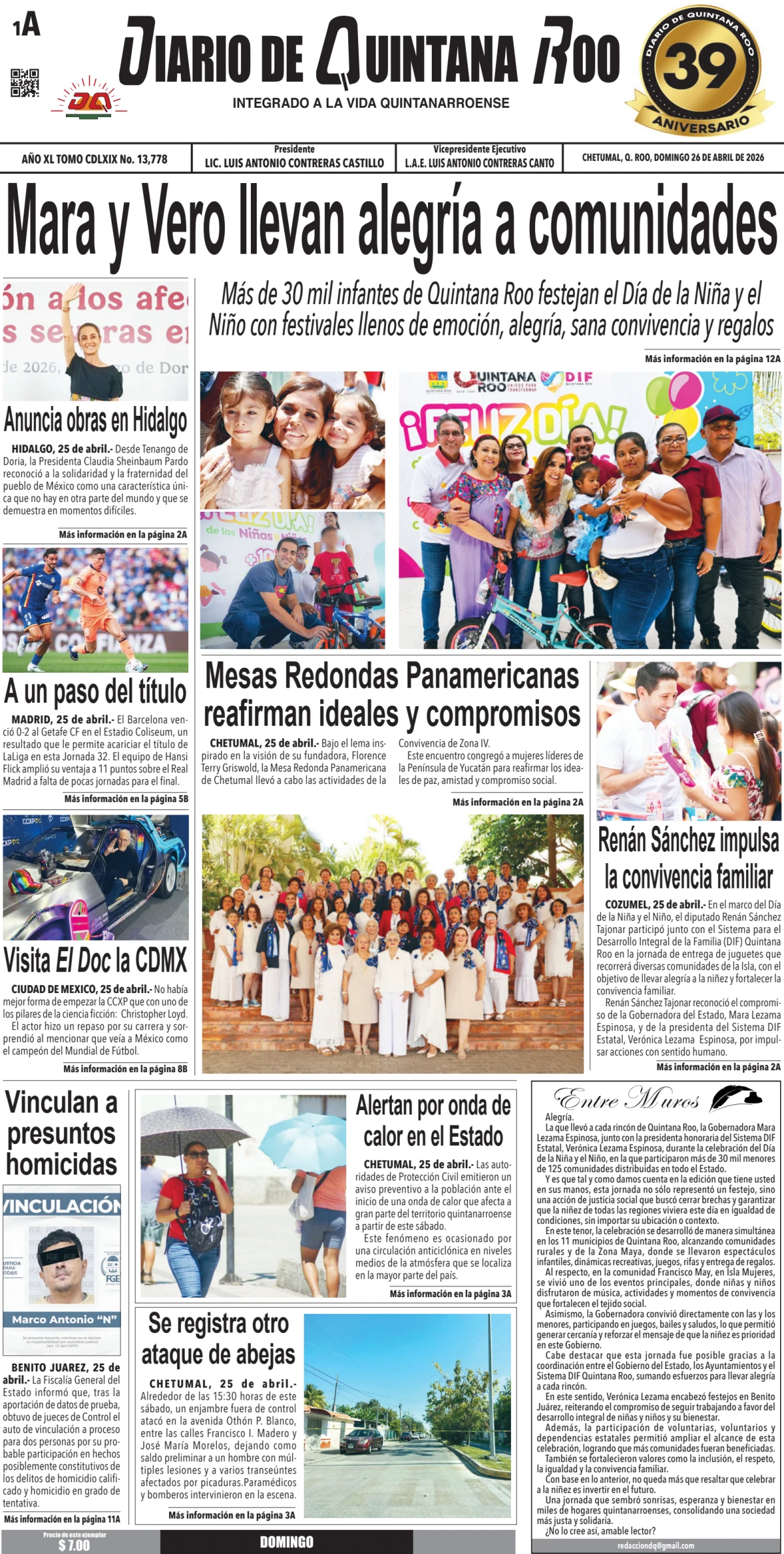 Portada de Diario de Quintana Roo (portada)