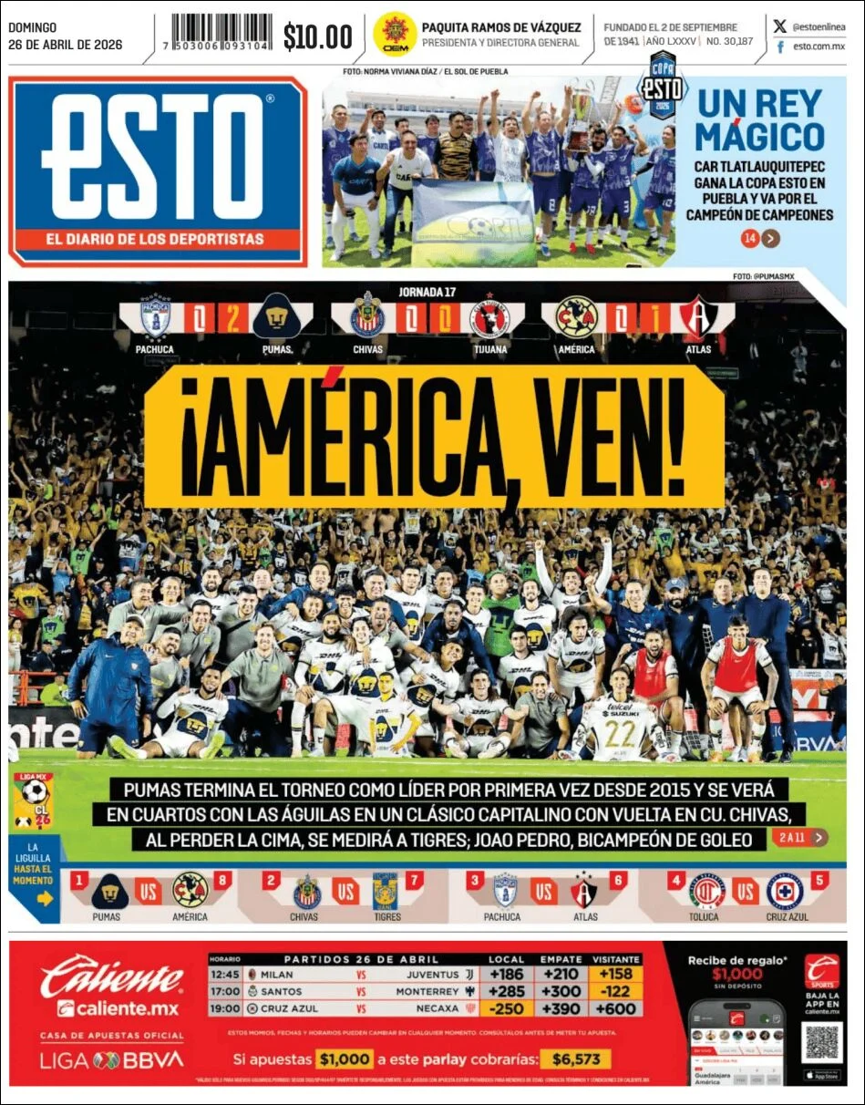Portada de Esto del domingo, 26 de abril de 2026