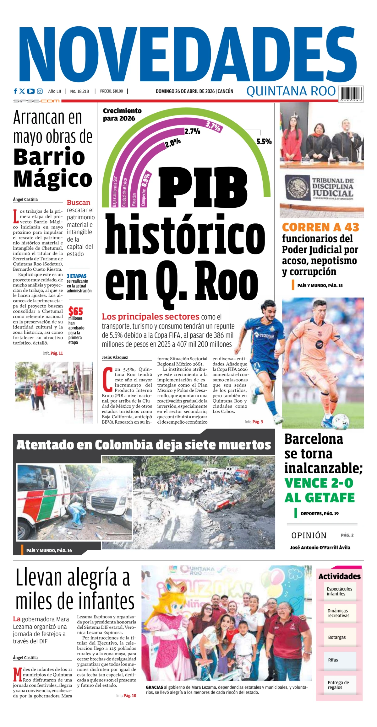 Portada de Novedades Quintana Roo