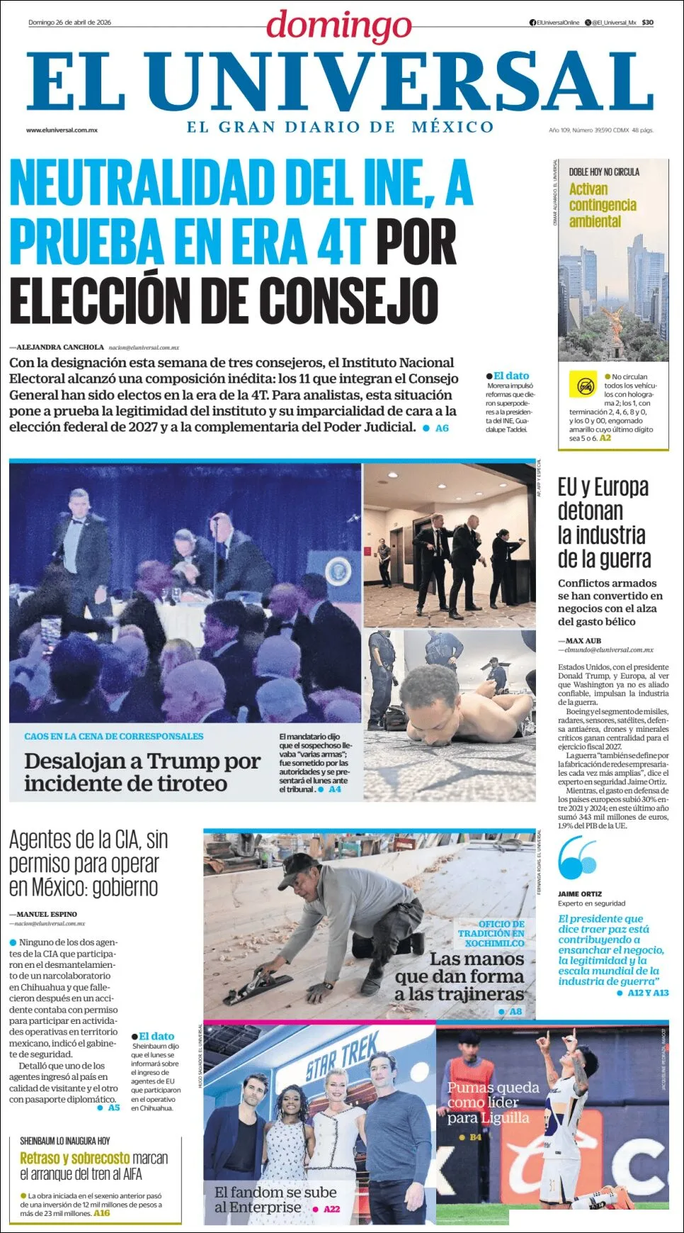Portada de El Universal
