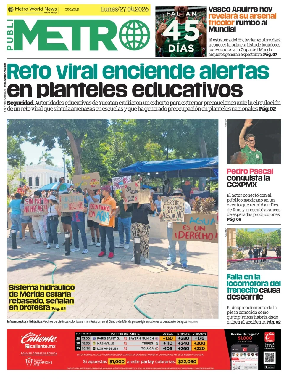 Portada de Publimetro Merida del lunes, 27 de abril de 2026