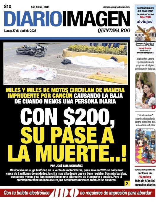 Portada de Diario Imagen Quintana Roo del lunes, 27 de abril de 2026