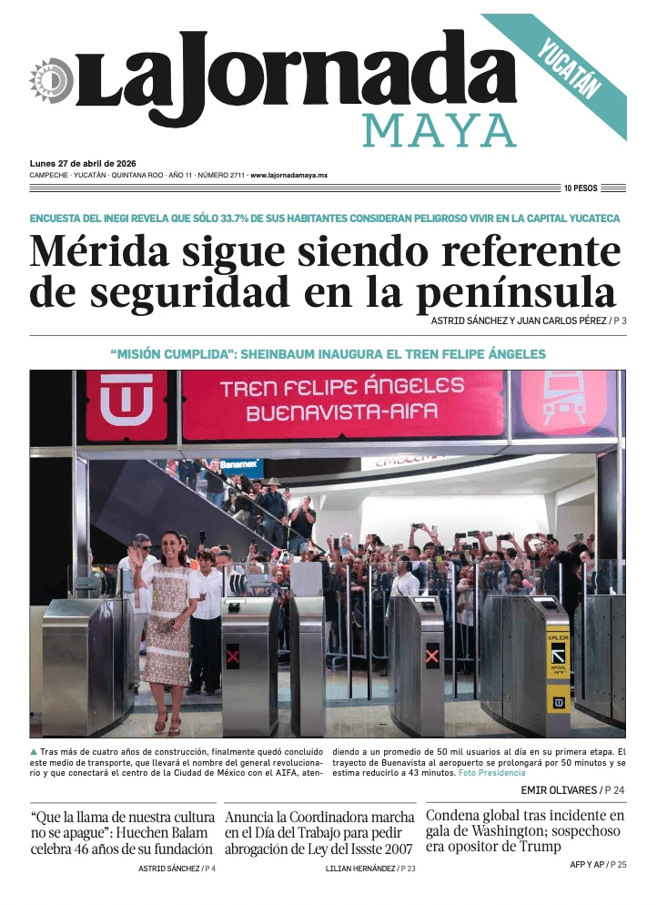 Portada de La Jornada Maya Yucatán del lunes, 27 de abril de 2026
