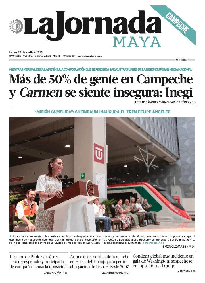 Portada de La Jornada Maya Campeche del lunes, 27 de abril de 2026