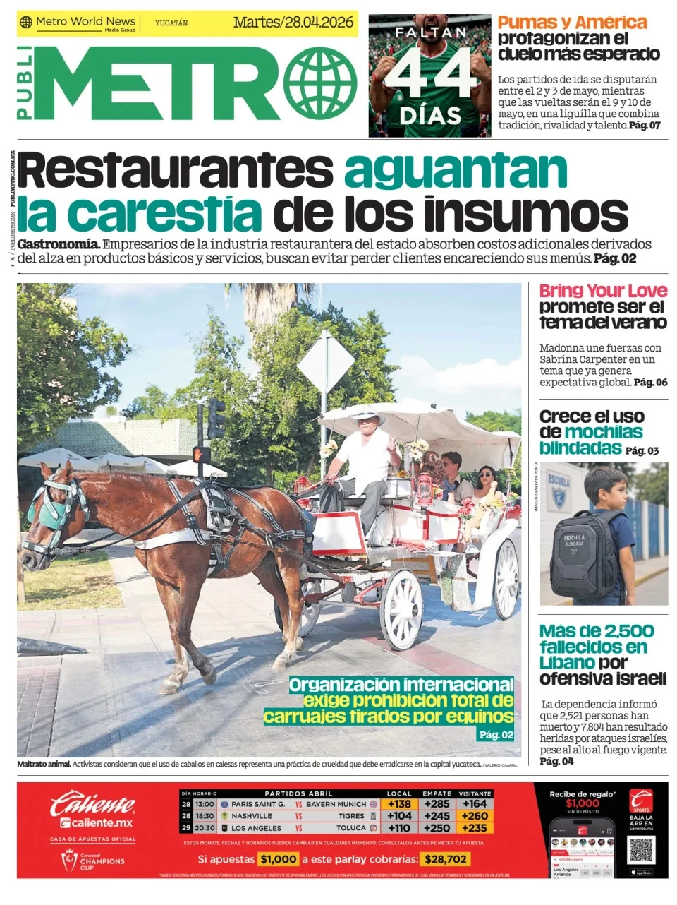 Portada de Publimetro Merida del martes, 28 de abril de 2026