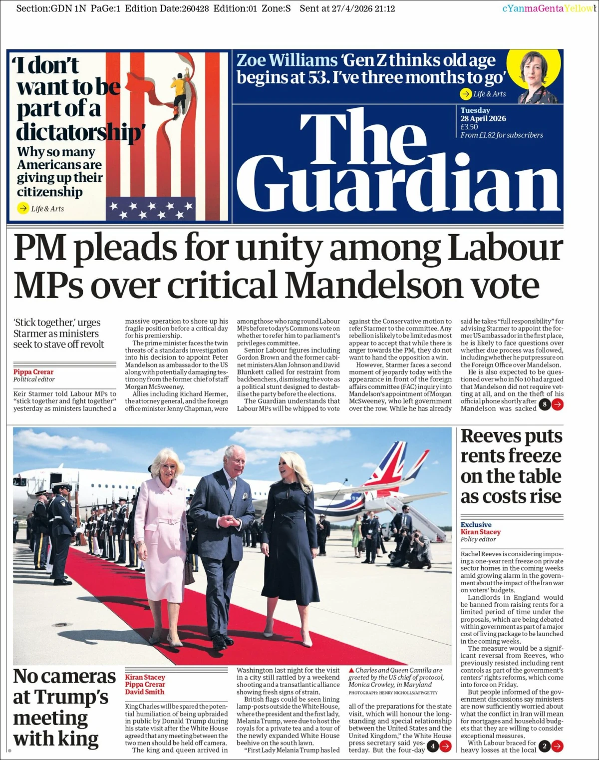 Portada de The Guardian (reino Unido)