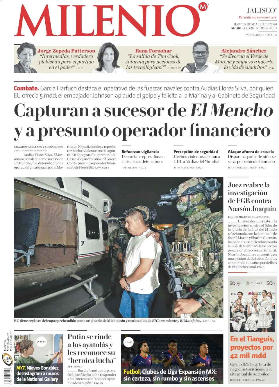 Portada de Milenio Jalisco del martes, 28 de abril de 2026