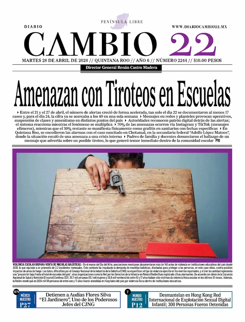 Portada de Diario Cambio 22 (contraportada) del martes, 28 de abril de 2026