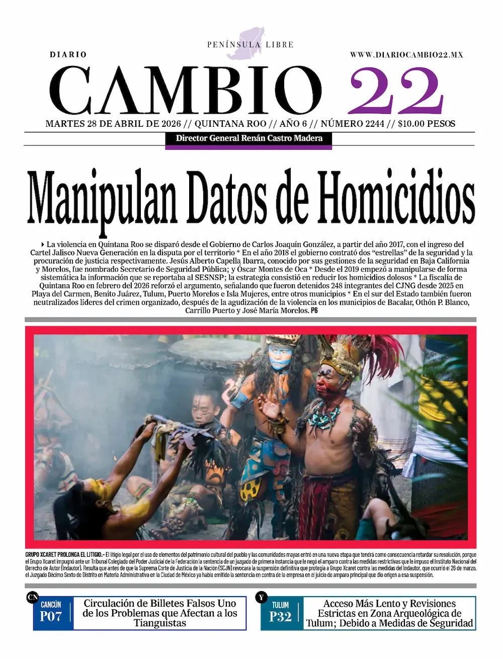 Portada de Diario Cambio 22 (portada) del martes, 28 de abril de 2026