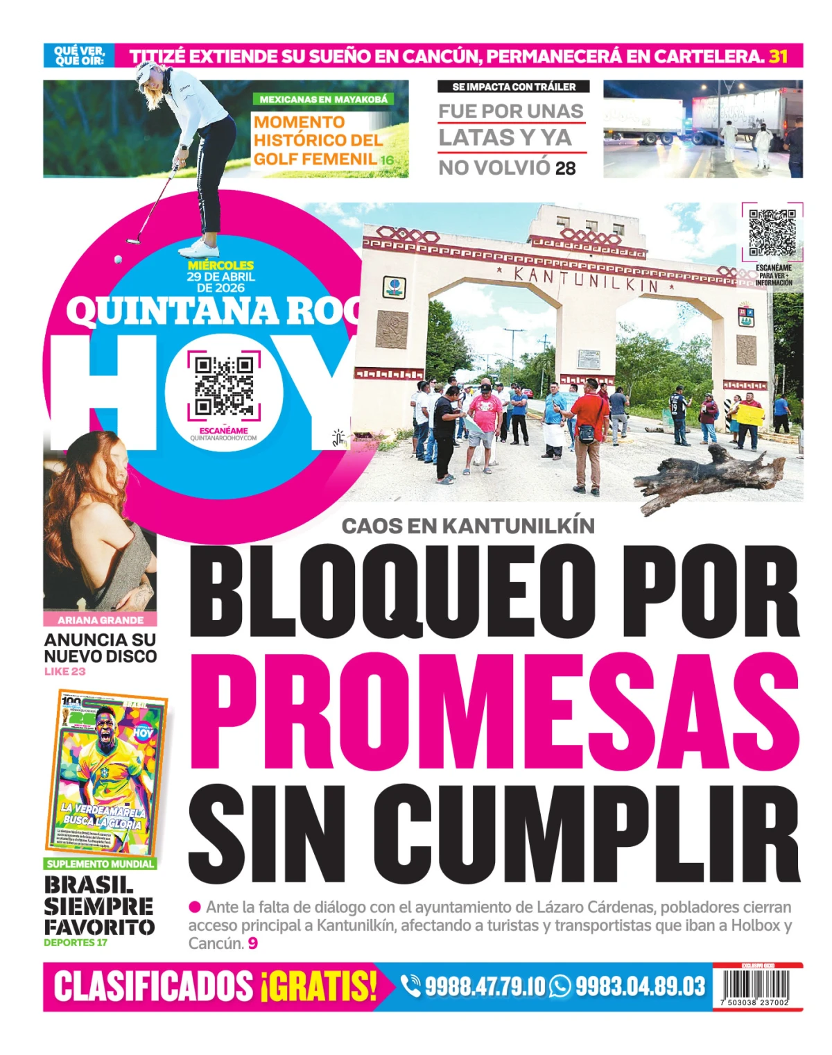 Portada de Quintana Roo Hoy (contraportada)