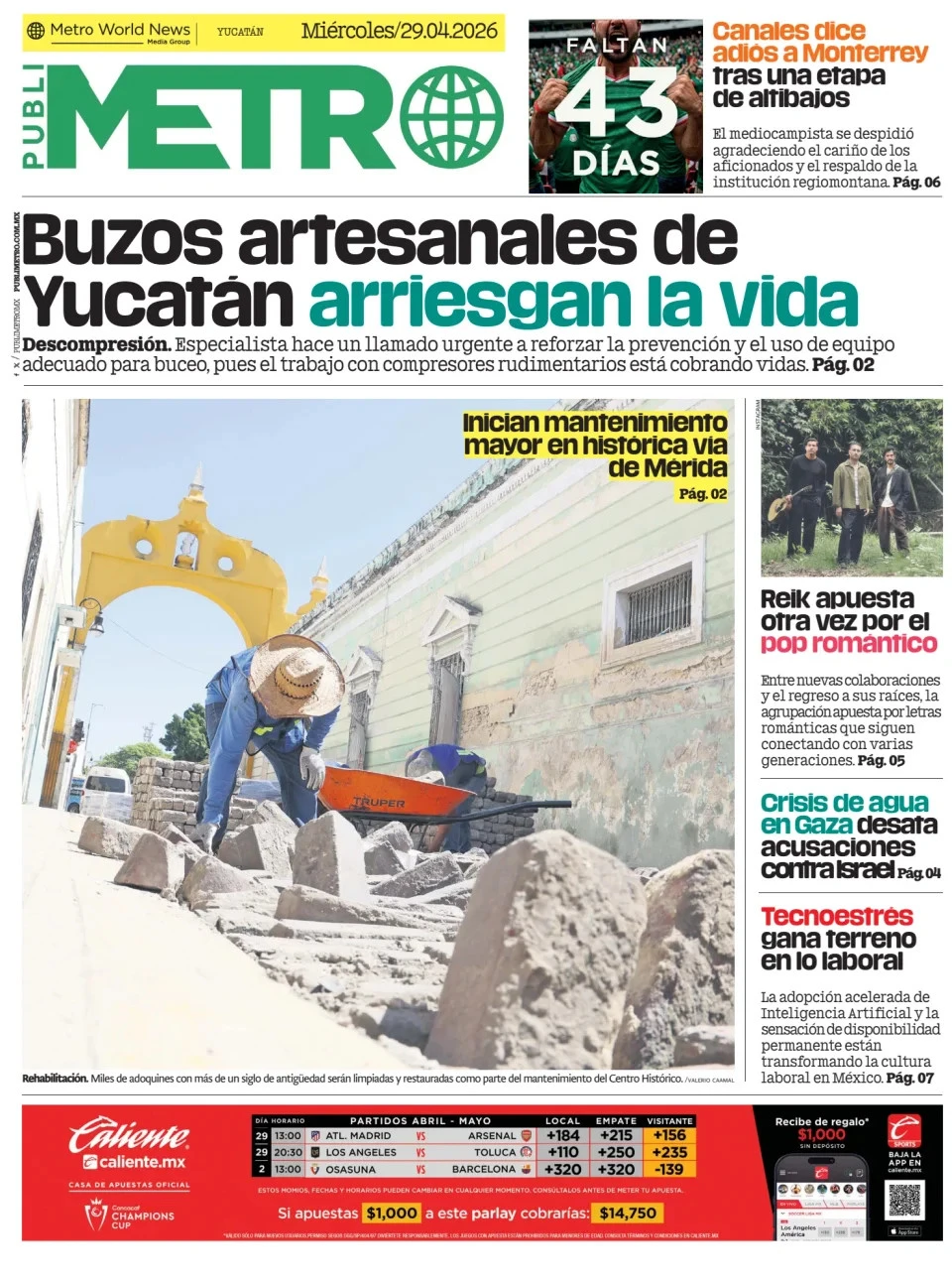 Portada de Publimetro Merida del miércoles, 29 de abril de 2026