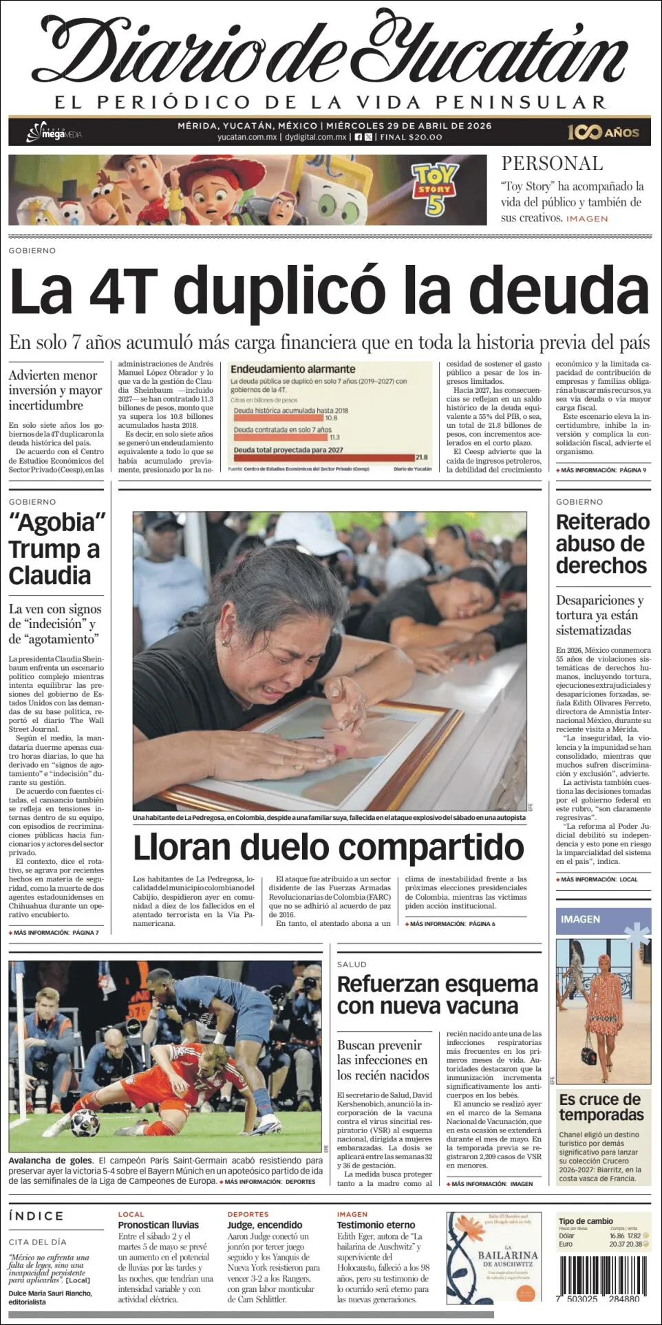 Portada de Diario de Yucatán del miércoles, 29 de abril de 2026