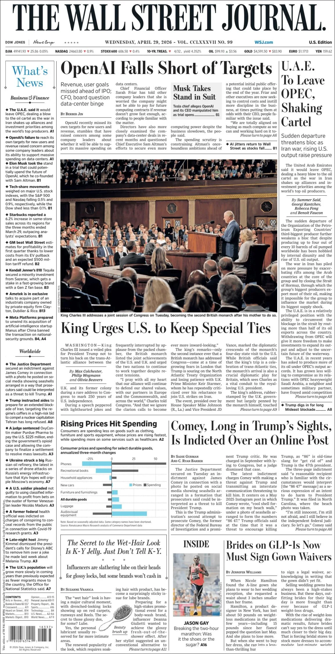 Portada de The Wall Street Journal