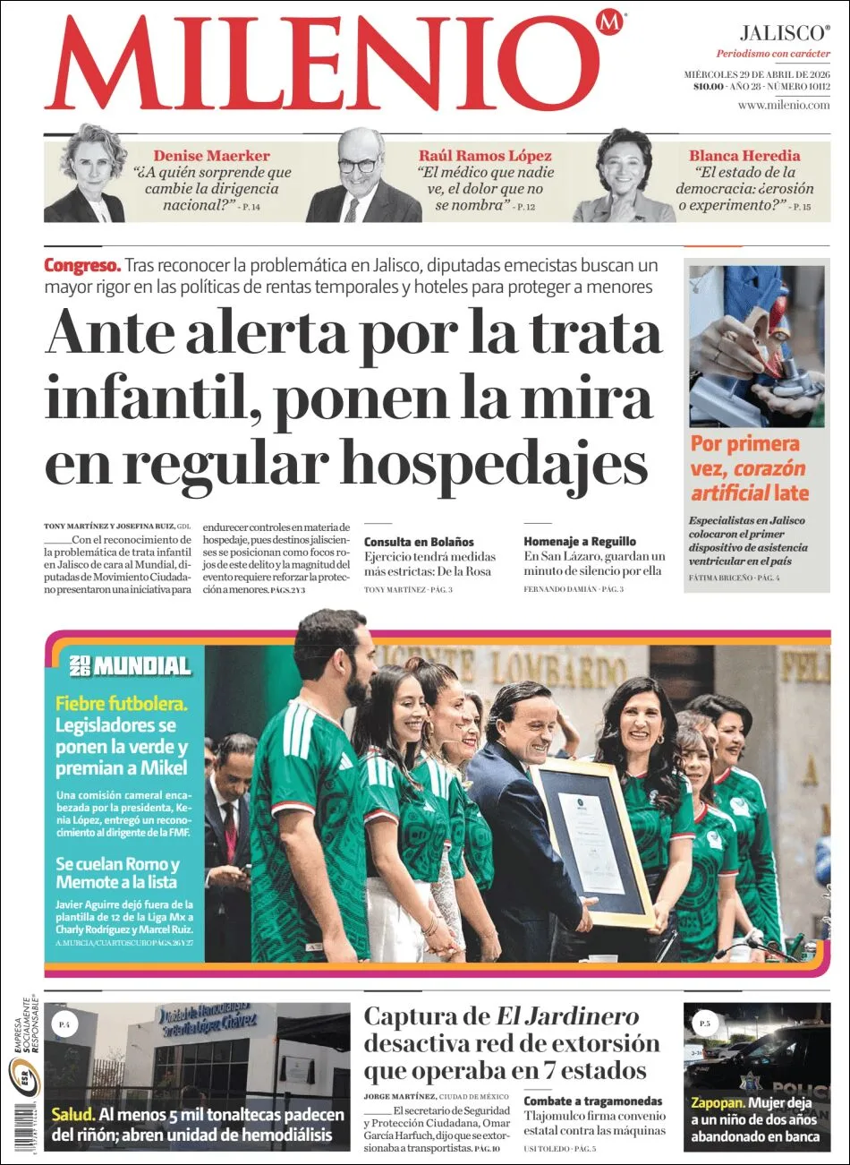 Portada de Milenio Jalisco del miércoles, 29 de abril de 2026