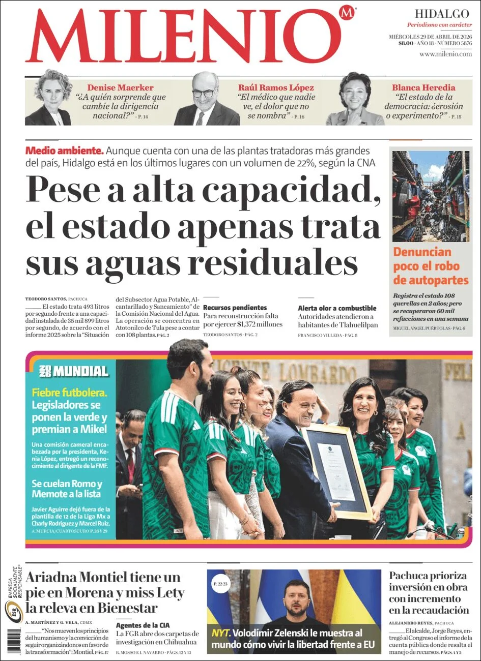 Portada de Milenio Hidalgo del miércoles, 29 de abril de 2026