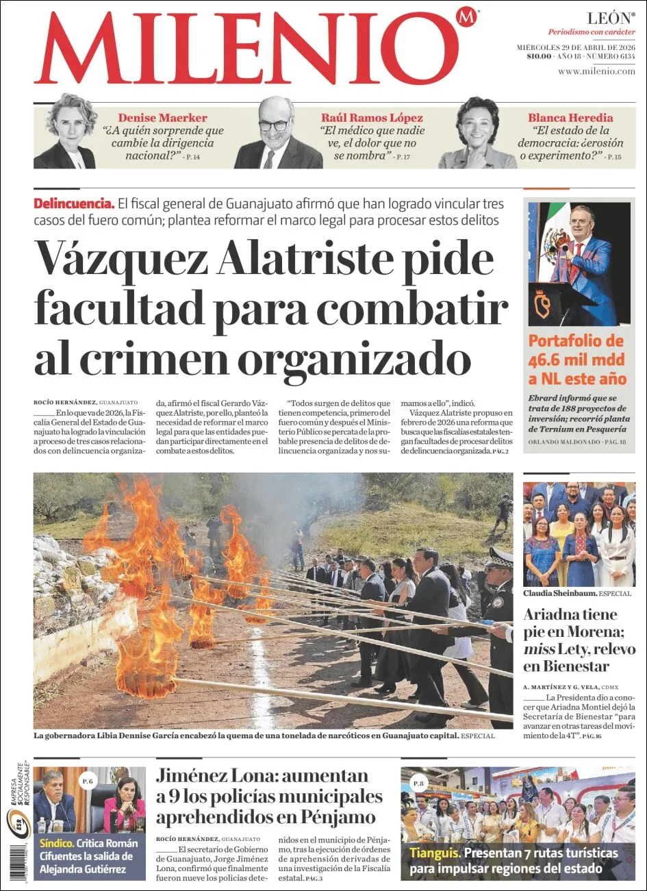 Portada de Milenio Leon del miércoles, 29 de abril de 2026
