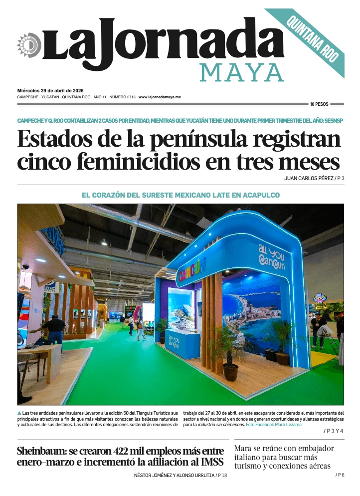 Portada de La Jornada Maya Quintana Roo del miércoles, 29 de abril de 2026