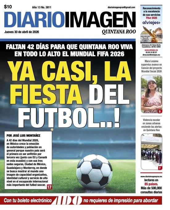 Portada de Diario Imagen Quintana Roo del jueves, 30 de abril de 2026