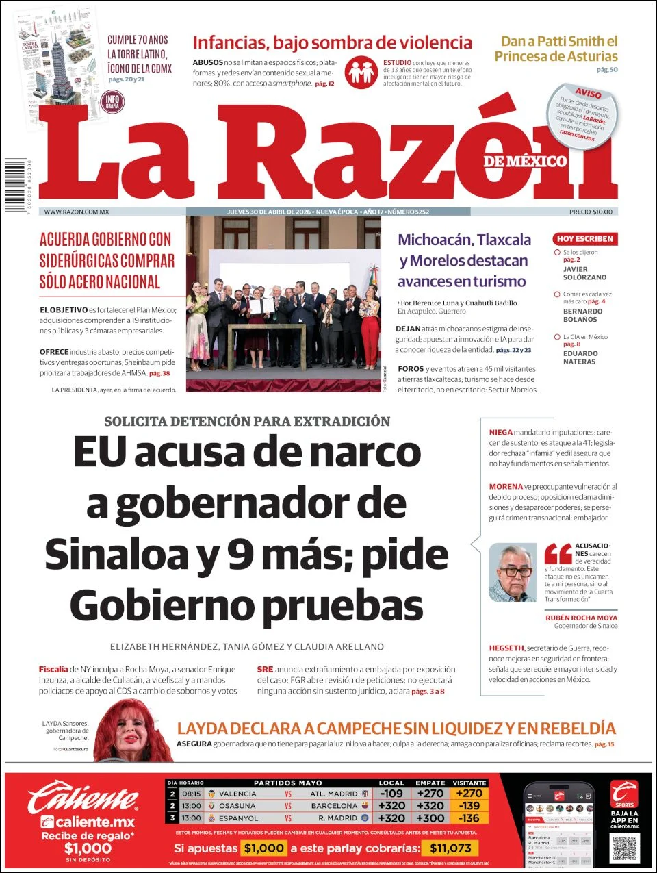Portada de La Razon del jueves, 30 de abril de 2026