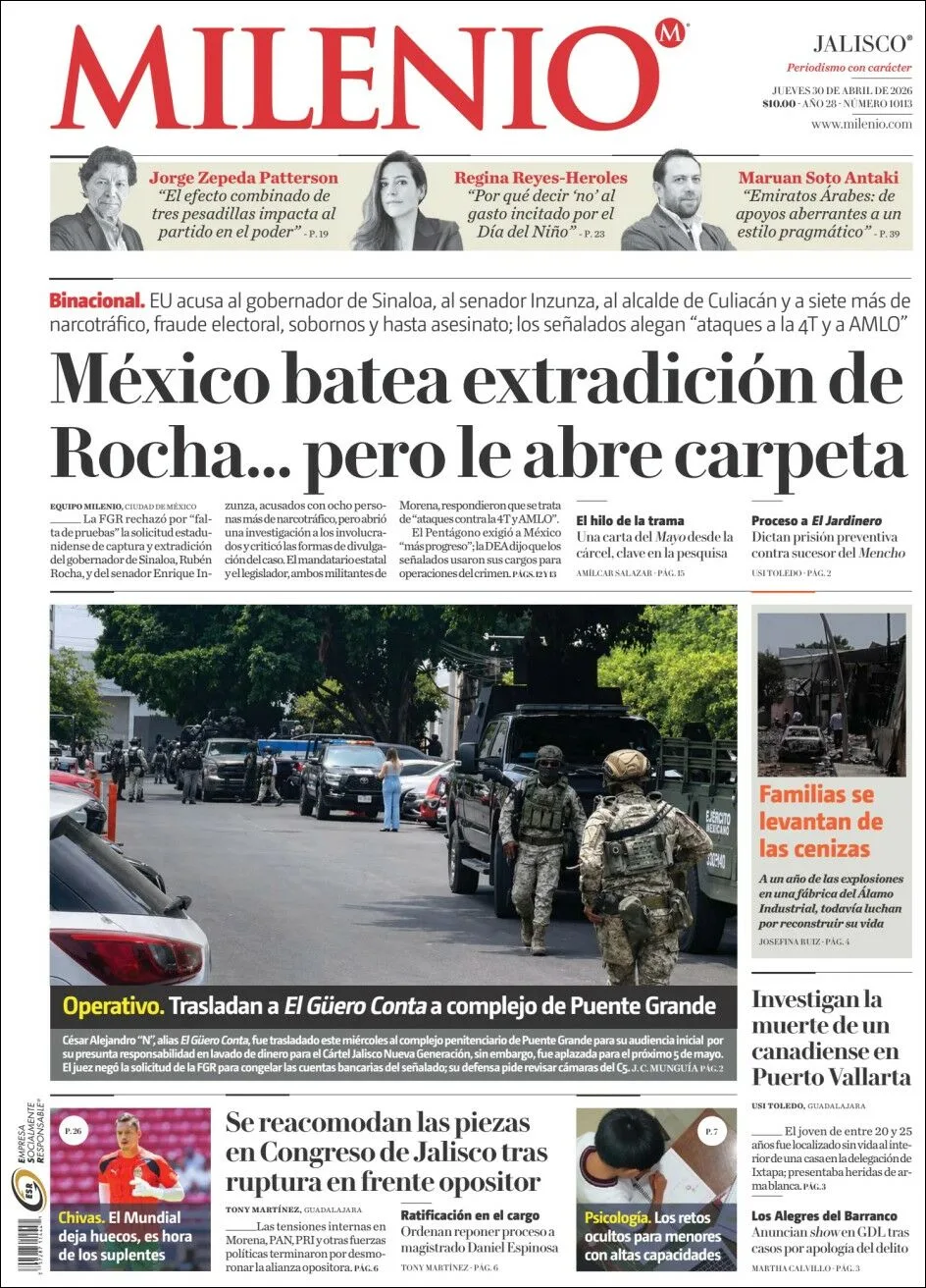Portada de Milenio Jalisco del jueves, 30 de abril de 2026