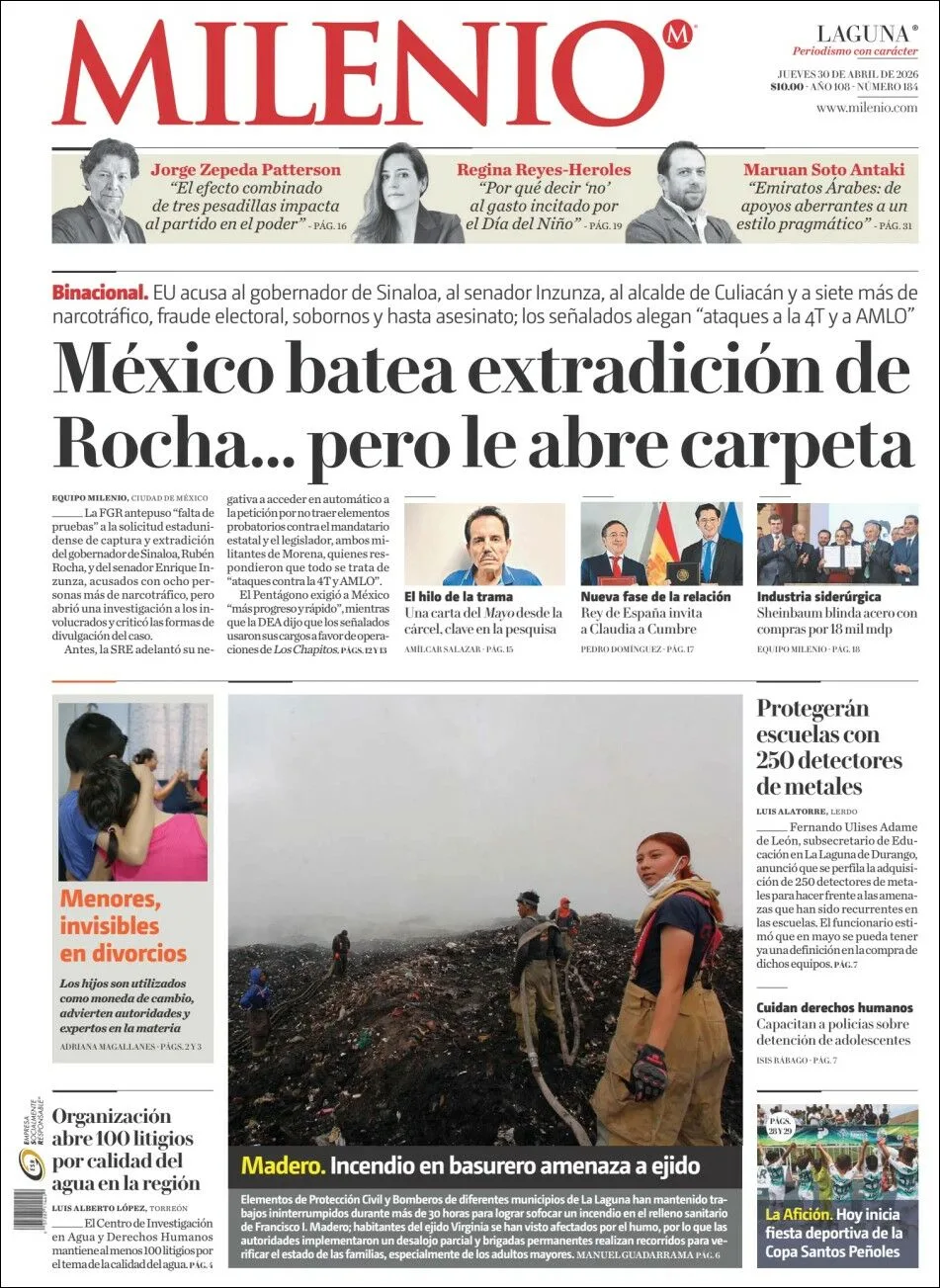 Portada de Milenio Laguna del jueves, 30 de abril de 2026