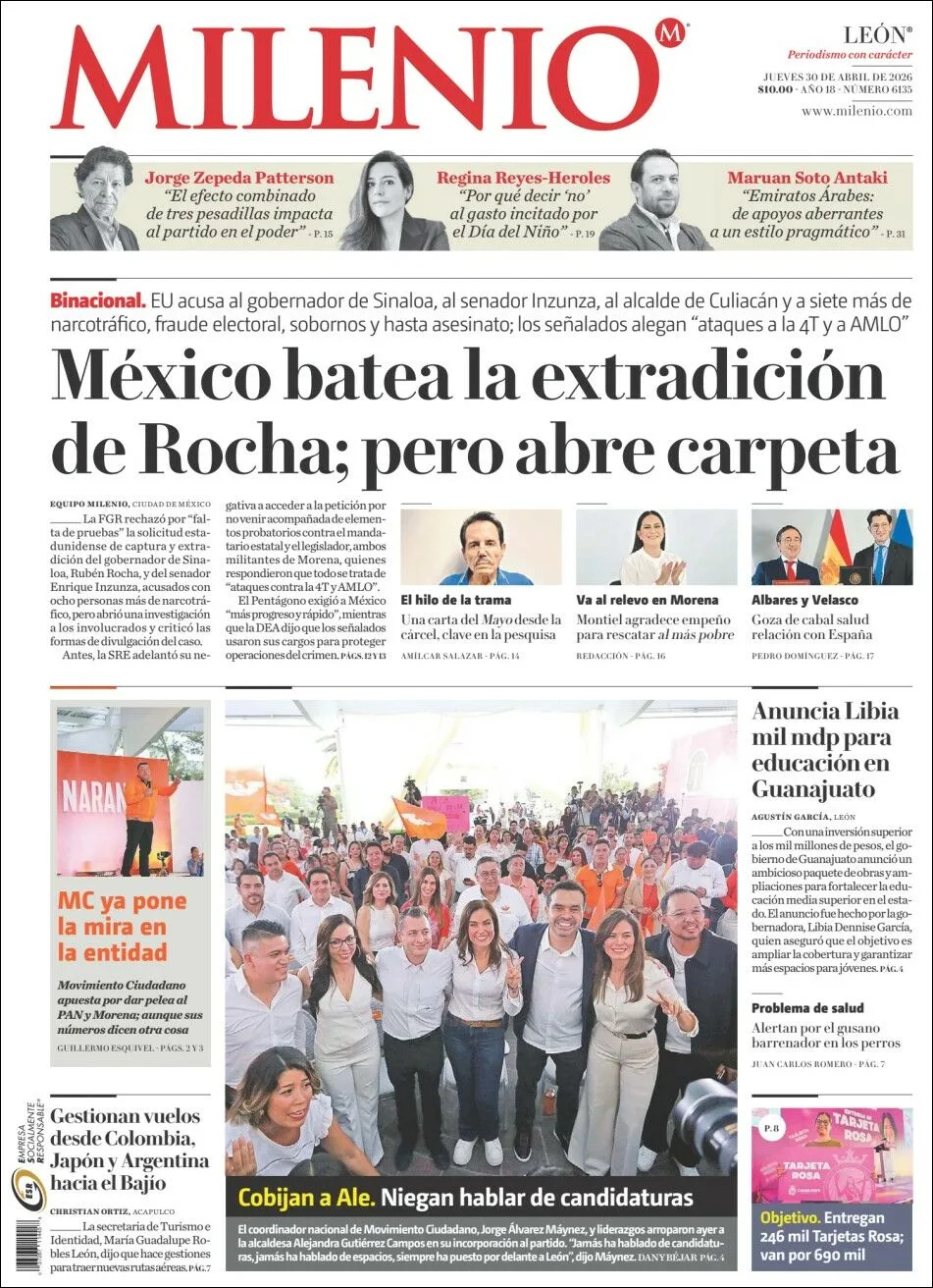 Portada de Milenio Leon del jueves, 30 de abril de 2026